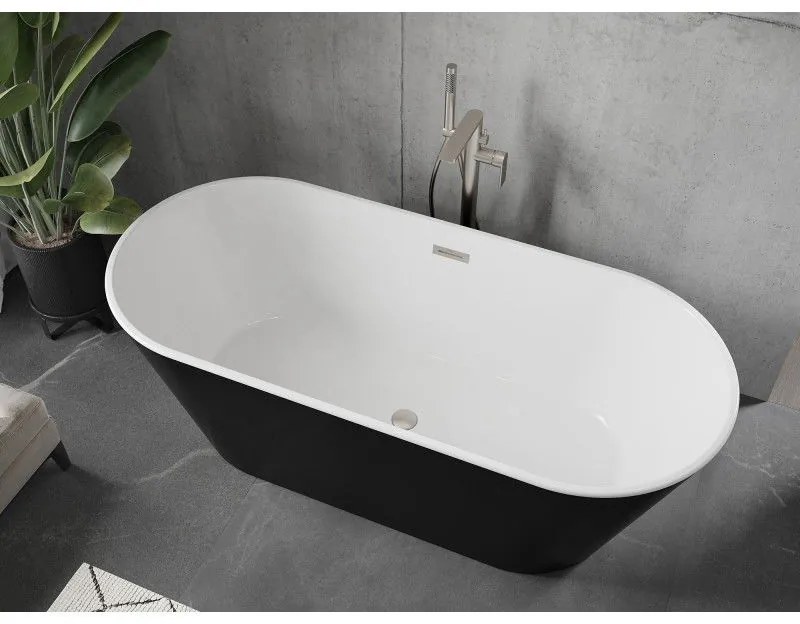Mexen Flavia, voľne stojaca vaňa 150 x 75 cm, biela-čierna, brúsená oceľ prepad, 54031507575-97