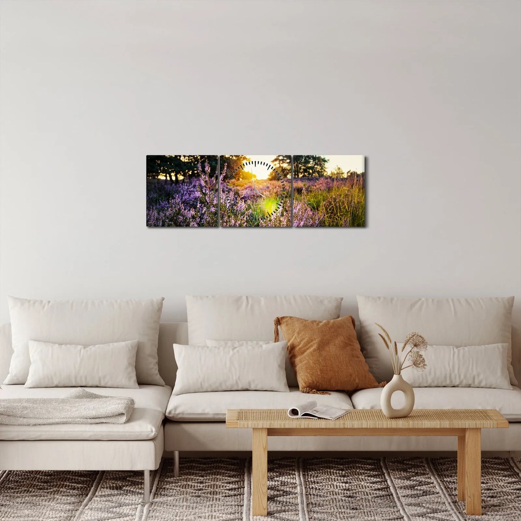 Obraz poľa levanduľou (s hodinami) (90x30 cm)