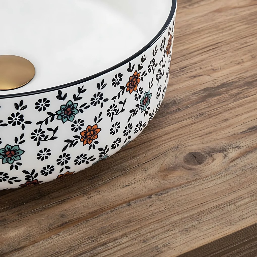 Rea Stefania, umývadlo na dosku 360x360x120 mm, biela so vzorom, REA-U9852