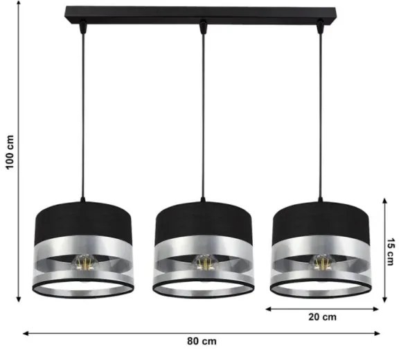 Luster na lanku MILO 3xE27/60W/230V strieborná/čierna