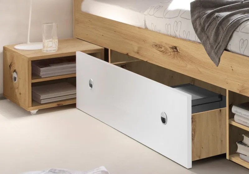 Posteľ s nočnými stolíkmi Stefan 140x200 cm, dub artisan/biela