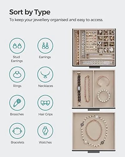 Šperkovnica, 3 priehradky, 13,5x23,1x20,3cm, čierna