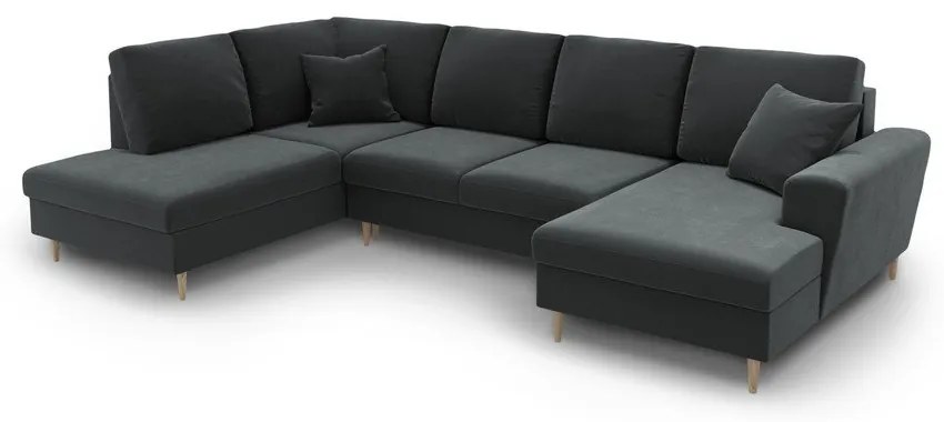 Tmavosivá zamatová rozkladacia/s úložným priestorom rohová pohovka (ľavý roh/do "U") Kyoto – Cosmopolitan Design