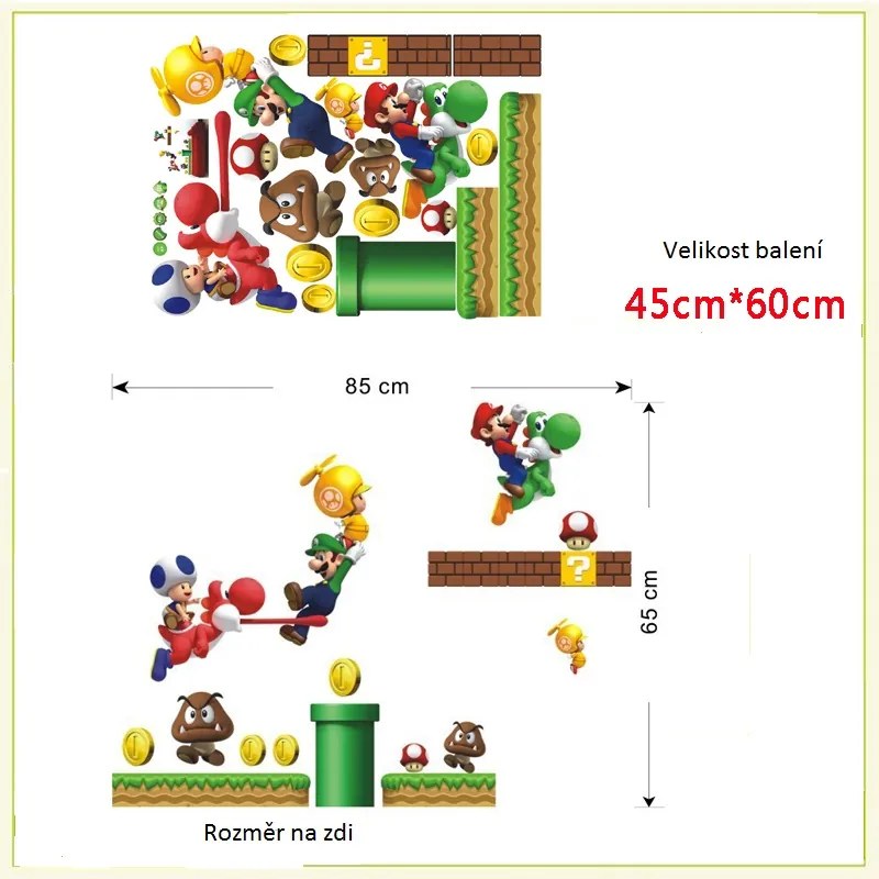 Veselá Stena Samolepka na stenu na stenu Super Mario Veľkosť: 72 x 60 cm