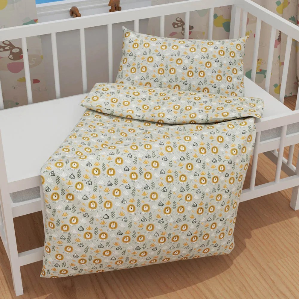 Biante Detské bavlnené posteľné obliečky do postieľky Sandra SA-565 Levy na sivom Do postieľky 90x140 a 40x60 cm