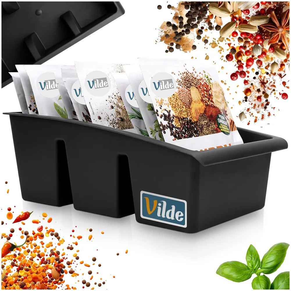 VILDE Organizér na korenie vo vrecúškach, VILDE, čierny, 25 x 15 x 9 cm