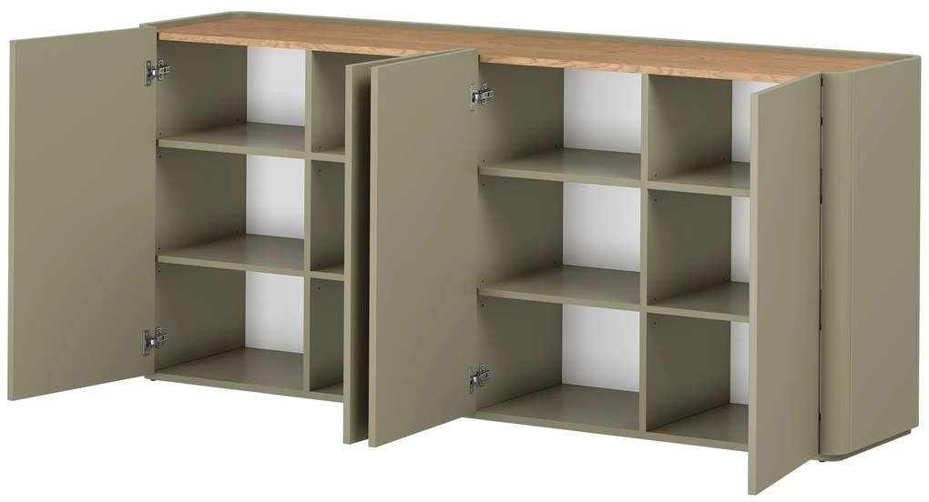 Komoda Elivo 200 cm štvordverová - eukalyptus / dub baltic dune