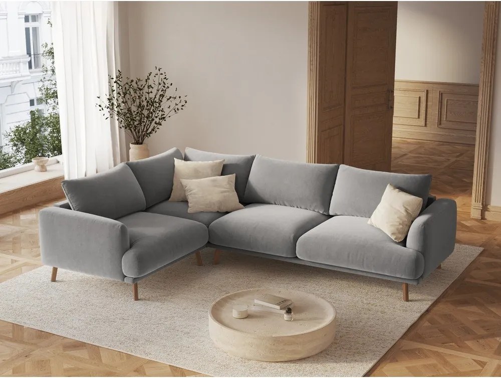 Sivá zamatová rohová pohovka (ľavý roh/do L) Naomi – Micadoni