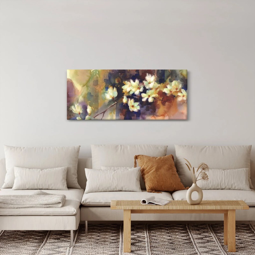 Obraz - Biele magnólie, maľba (120x50 cm)