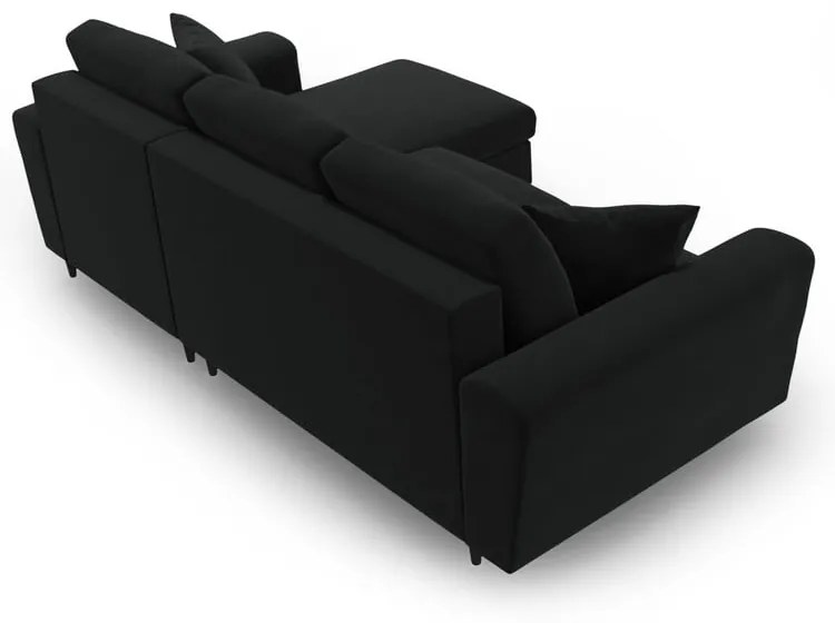 Čierna zamatová rozkladacia/s úložným priestorom rohová pohovka Kyoto – Cosmopolitan Design