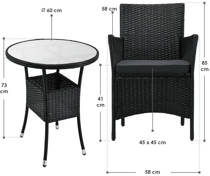 InternetovaZahrada Balkónový set Bayamo - čierny + šedé podušky