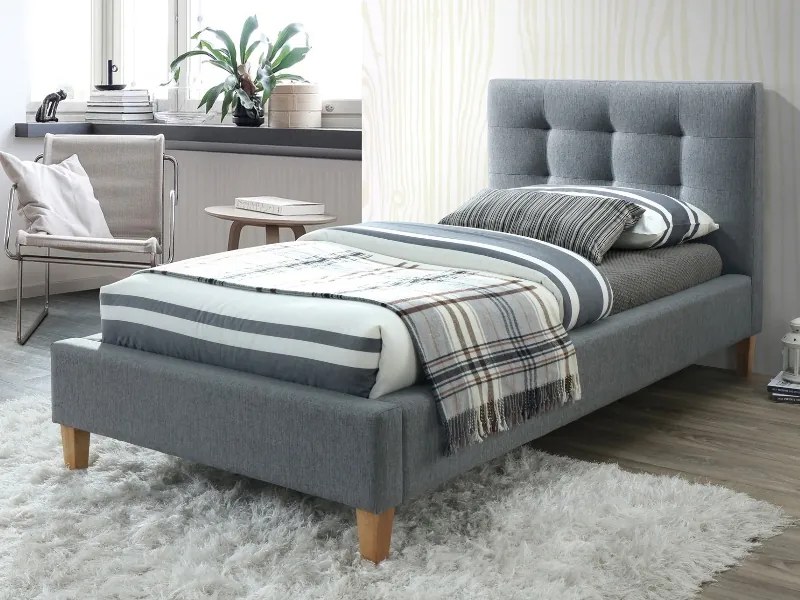 Sivá čalúnená posteľ TEXAS 90 x 200 cm
