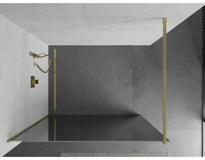 Mexen Kioto, sprchová zástena Walk-In 80 x 200 cm, 8mm sklo vzor zrkadlo, zlatý matný profil, 800-080-101-55-50