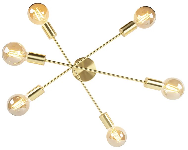 Priemyselné stropné svietidlo mosadzné 6 svetiel - Sydney