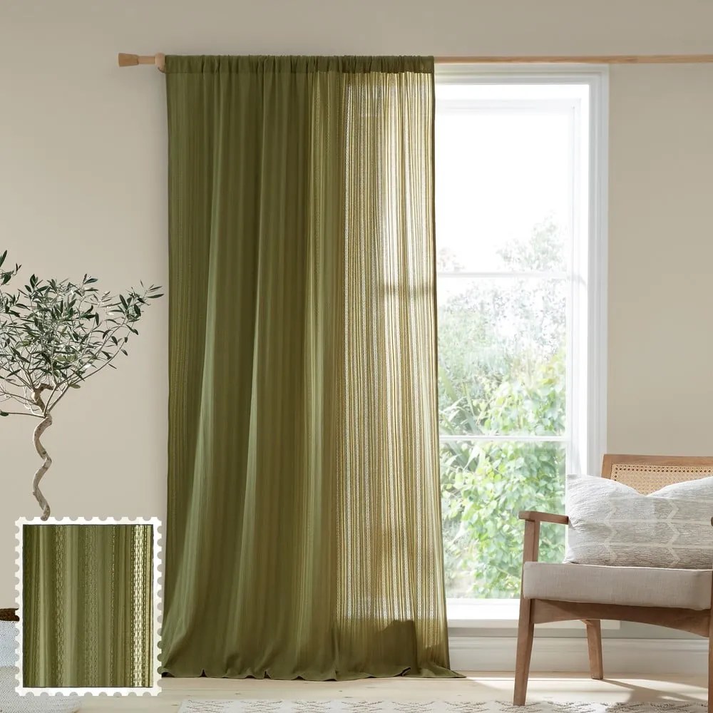 Khaki záclona 140x229 cm Zofia Broderie Anglaise – Pineapple Elephant