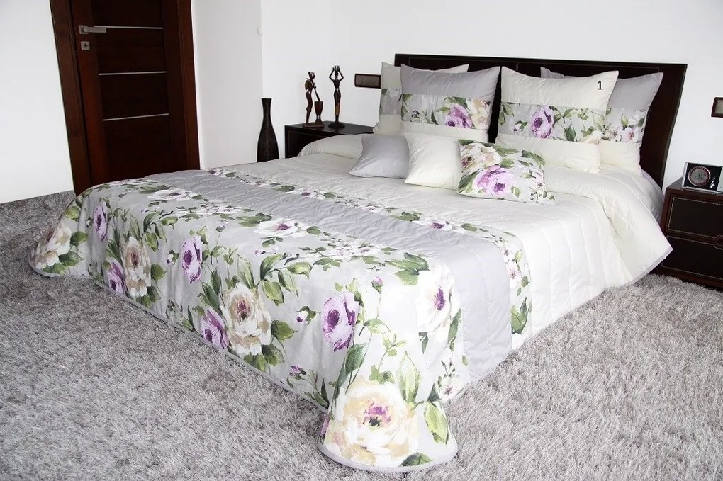 DomTextilu Sivo krémový prehoz na posteľ s ružami Šírka: 200 cm | Dĺžka: 220 cm 5070-104255