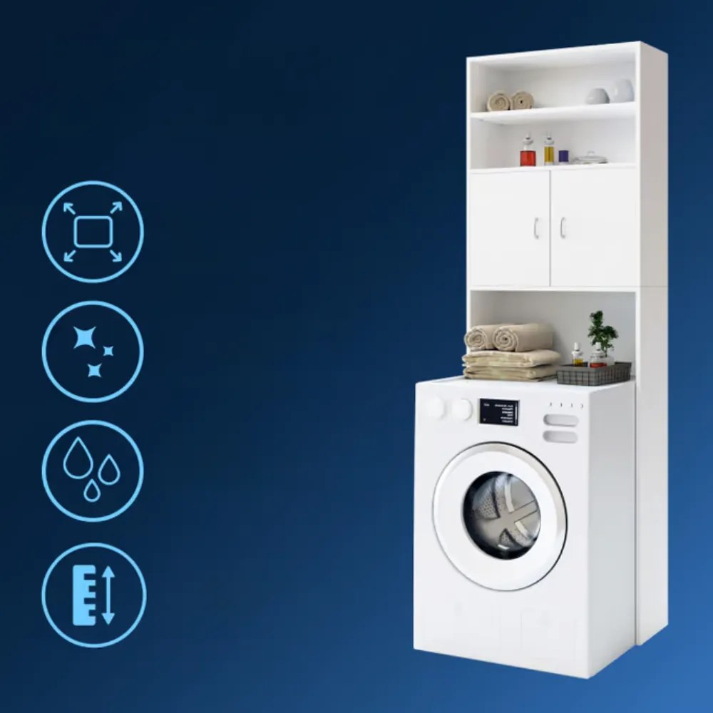 Vysoká skrinka nad práčku SILKE, 185x63x20cm, biela Casaria