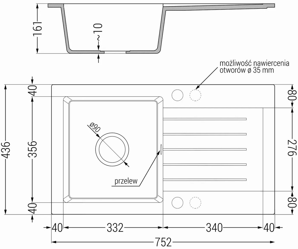 Mexen Pablo, 1-komorový granitový drez 752x436x161 mm a drezová batéria Aster, biela, 6510-20-73450-07