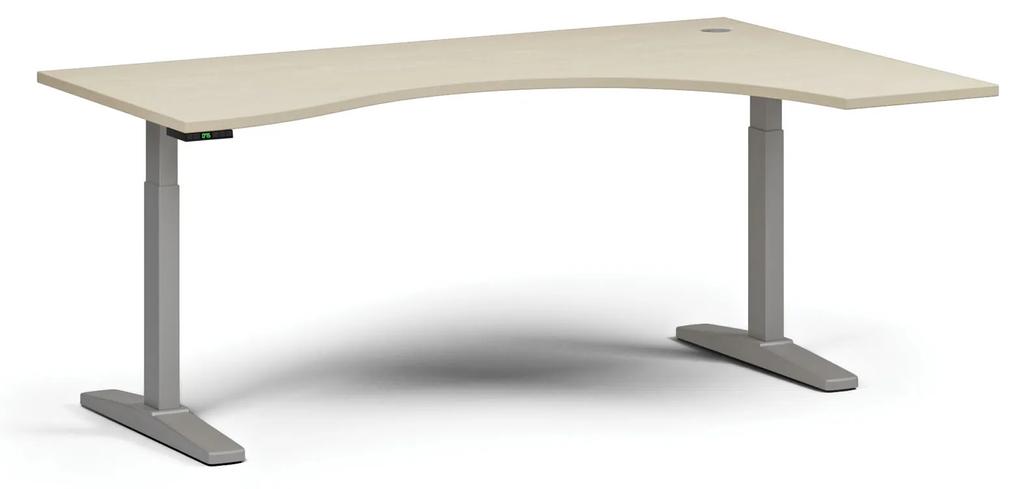 Výškovo nastaviteľný stôl, elektrický, 675-1325 mm, ergonomický pravý, doska 1800x1200 mm, sivá podnož, sivá