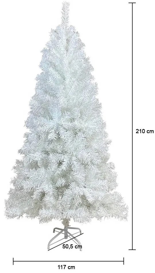 Umelý vianočný stromček biely, v rôznych veľkostiach, 210 cm