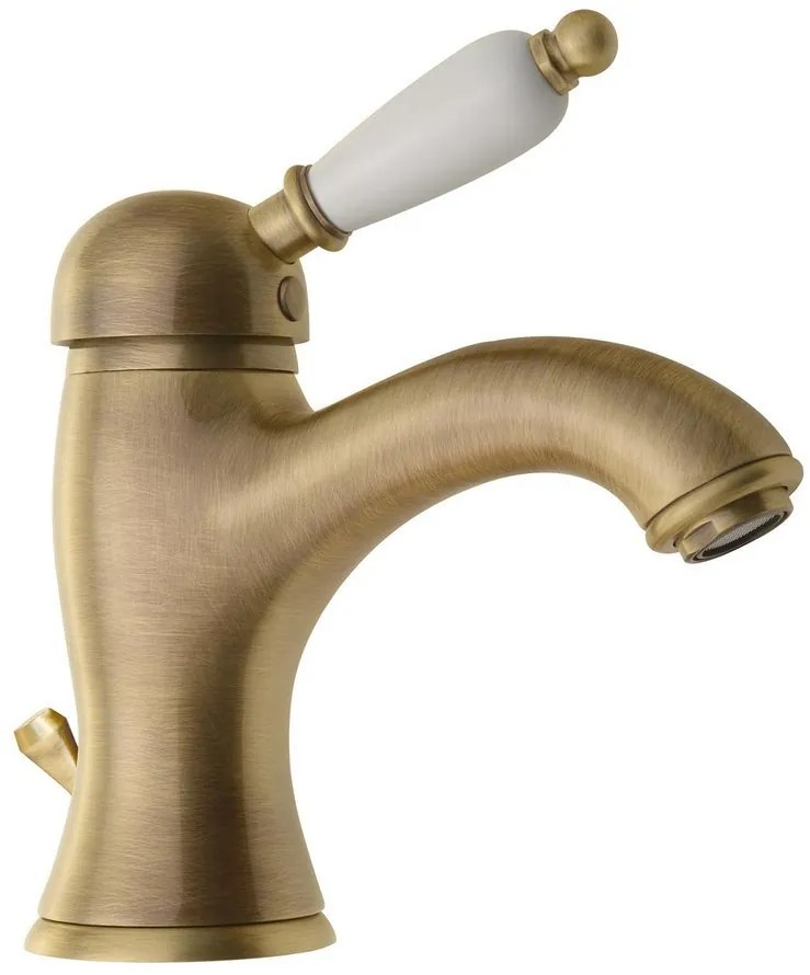 Sapho Sapho, KIRKÉ WHITE stojánkova umývadlová batéria s výpusťou, biela páčka, bronz, KI02BB