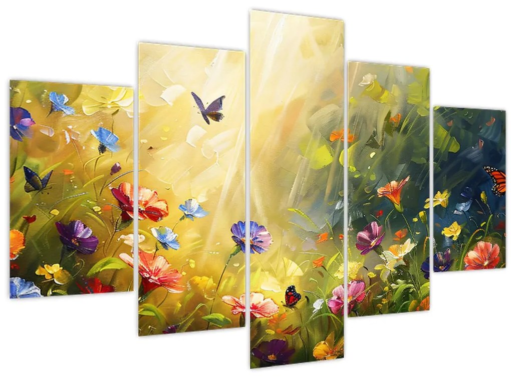 Obraz - Jarná kvetinová lúka, maľba (150x105 cm)