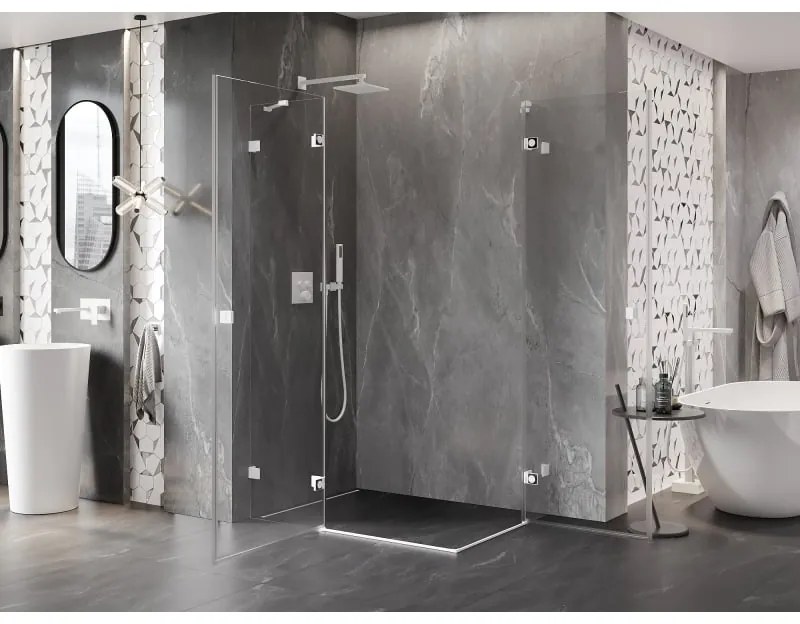 Mexen Lunar Duo, výklopný sprchový kút 95 x 75 cm, 8mm číre sklo, biely profil, 834-095L-075P-20-00