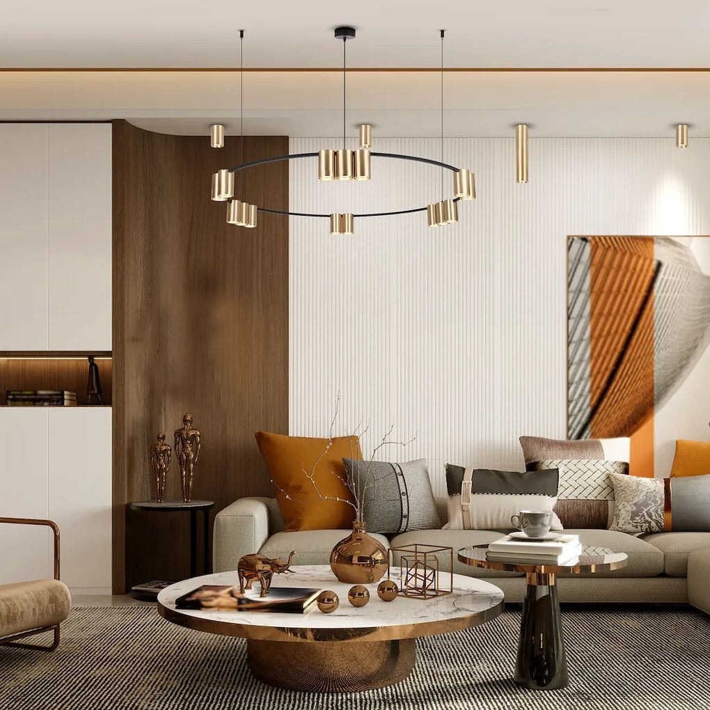 Závesné svietidlo Genesis, 15x zlaté kovové tienidlo, o