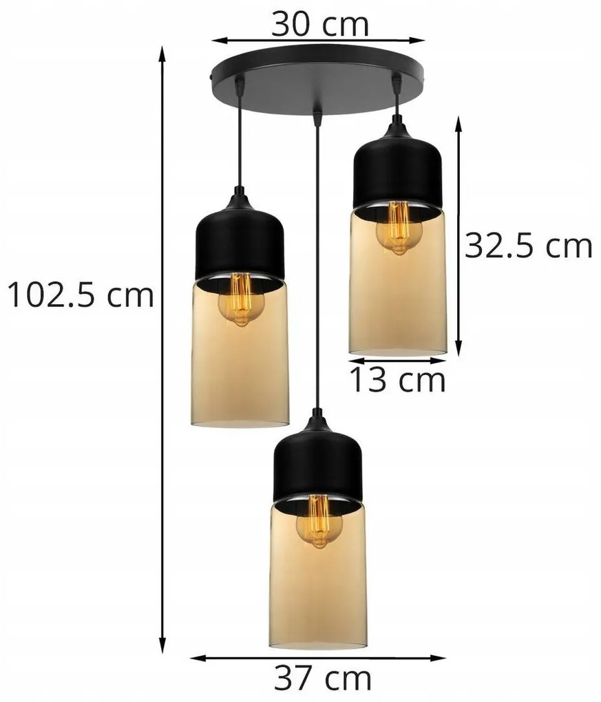 Závesné svietidlo Oslo 2, 3x čierne/medové sklenené tienidlo, o