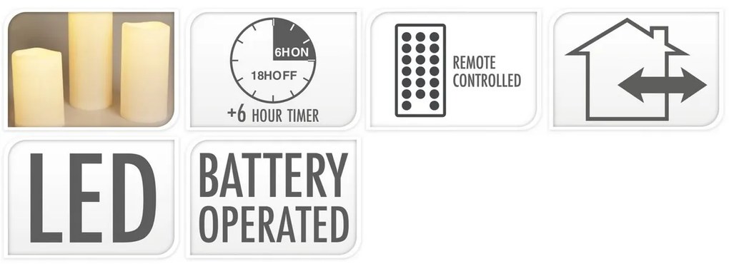 Súprava vonkajších LED blikajúcich sviečok, 3 ks, krémová