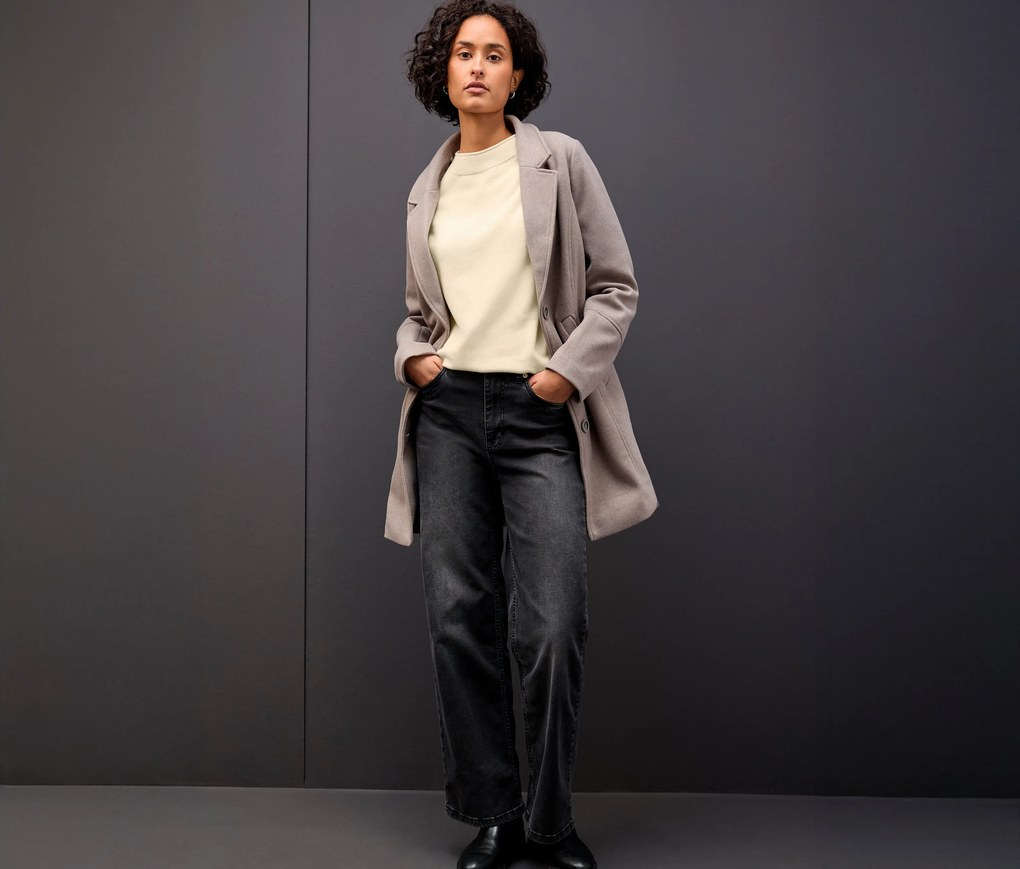 Street One pletený pulóver so zvinutým lemom, béžový