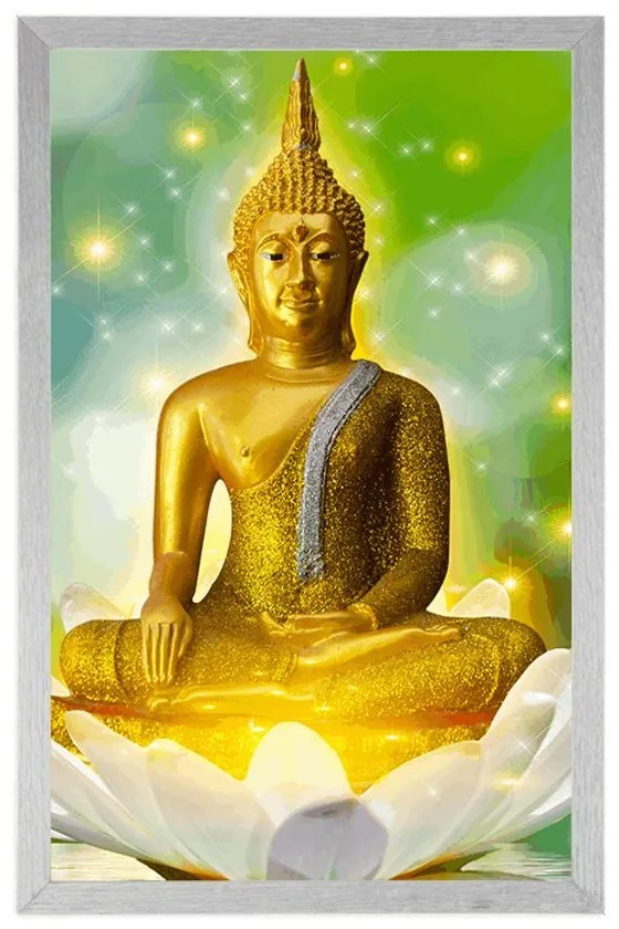Plagát zlatý Budha na lotosovom kvete - 60x90 silver