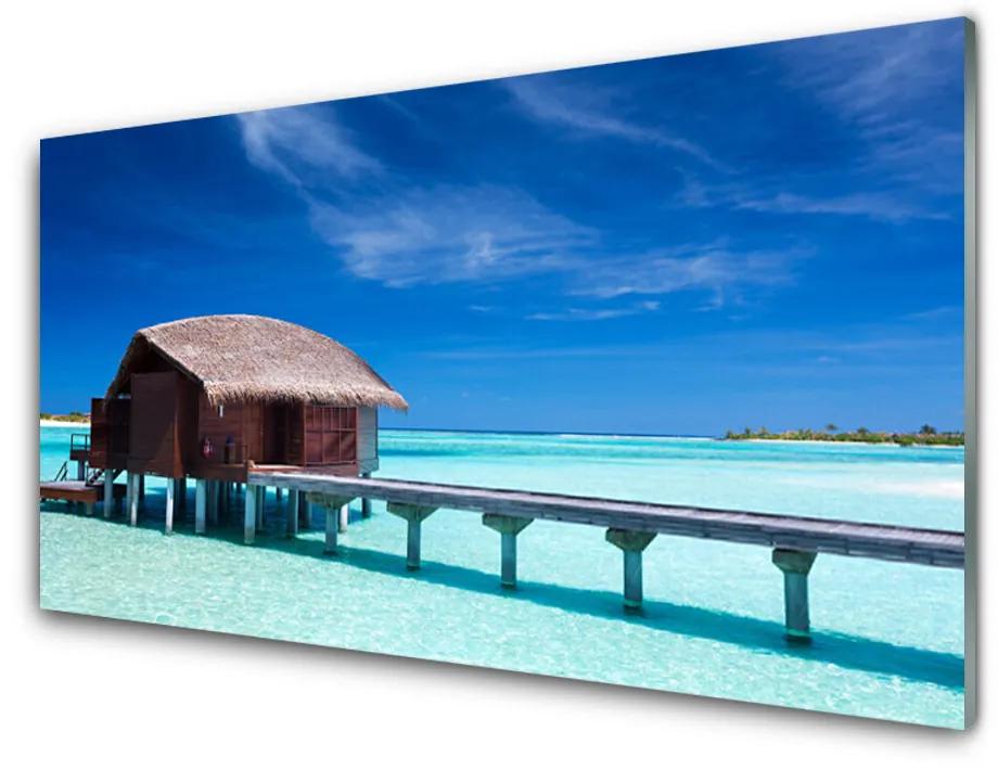 Obraz na akrylátovom skle More pláž dom architektúra 125x50 cm