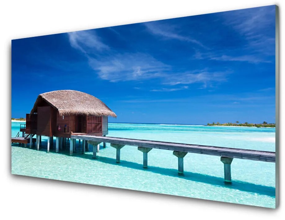 Obraz na akrylátovom skle More pláž dom architektúra 140x70 cm