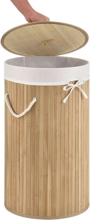 Bambusový kôš na bielizeň okrúhly 55 l s vekom a vakom