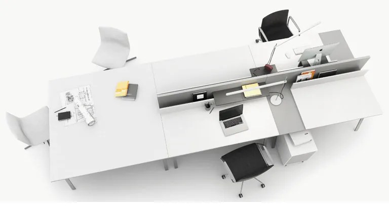 PLAN Kancelársky písací stôl DOUBLE LAYERS, s prepážkami, biela/sivá