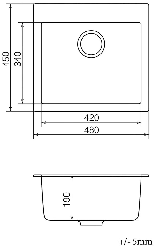 Granitový kuchynský drez so sifónom Odi ONB 01-49 48x45 cm - tmavosivá