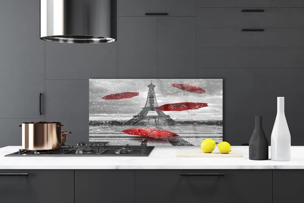 Sklenený obklad Do kuchyne Eiffelova veža paríž dáždnik 120x60 cm