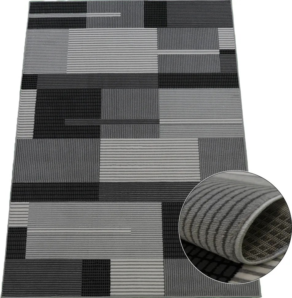 Koberec Lotus 9303 GREY – sivočierny obdĺžnikový koberec Rozmer: 200x290 cm