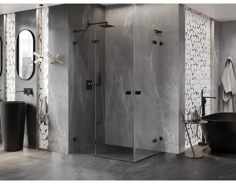 Mexen Lunar, L Duo výklopný sprchový kút 115 x 80 cm, 8mm číre sklo, čierny profil, 834L-115L-080P-70-00