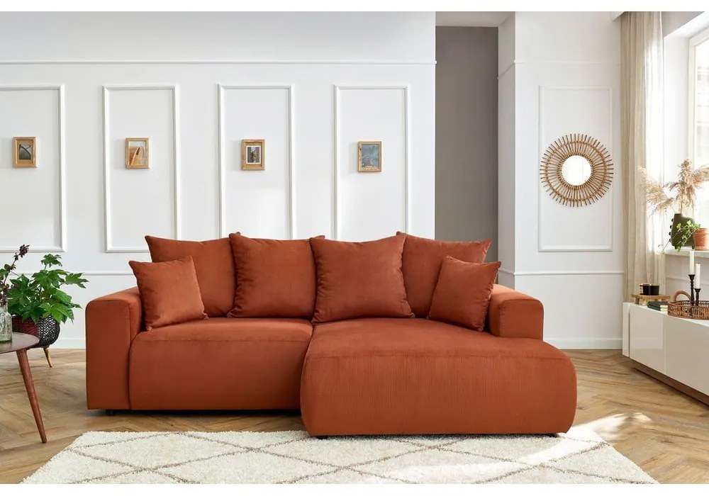 Oranžová zamatová rohová pohovka Enjoy – Bobochic Paris