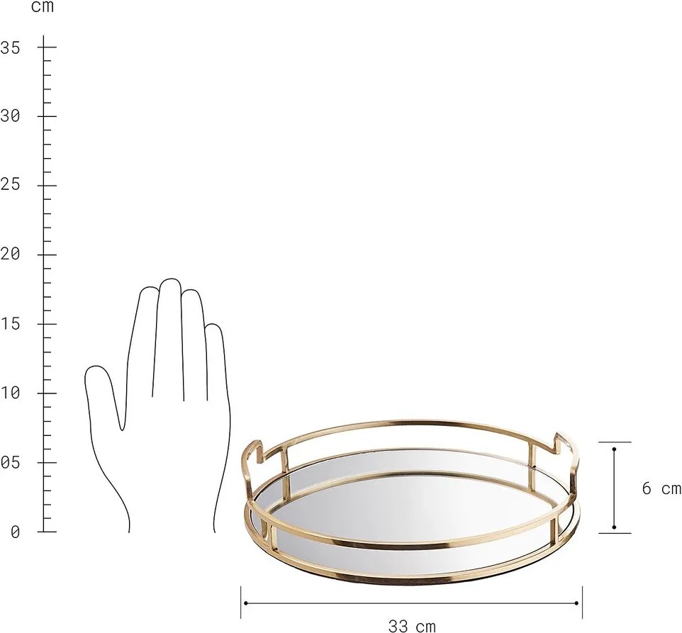 ART DÉCO Podnos so zrkadlovou doskou 33 cm - zlatá