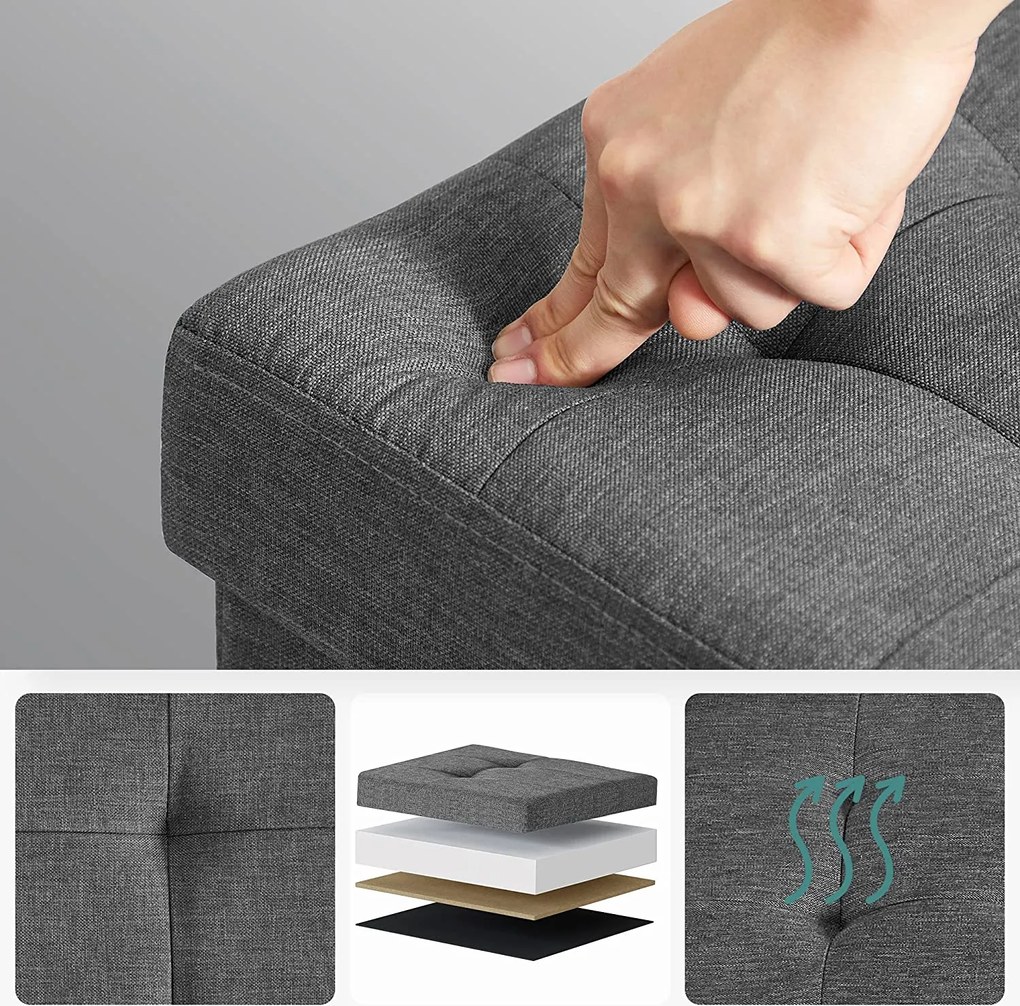 Taburetka 80 L, lavica s úložným priestorom, nosnosť 300 kg, tmavosivá