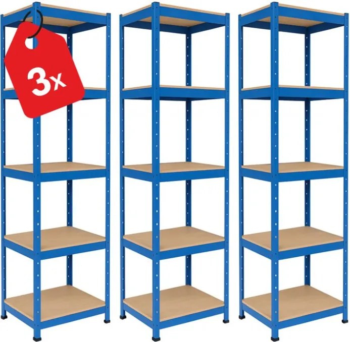 Akcia 3x Regál 180x40x40 cm lakovaný 5-policový, nosnosť 875 kg - modrý