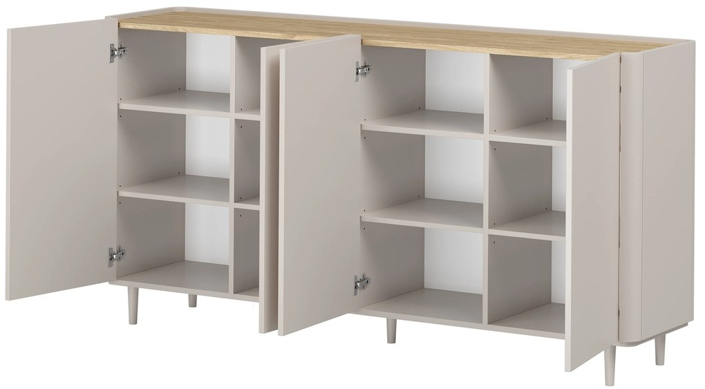 Komoda Elivo 200 cm štvordverová na nožičkách - kašmír / olejovaný dub