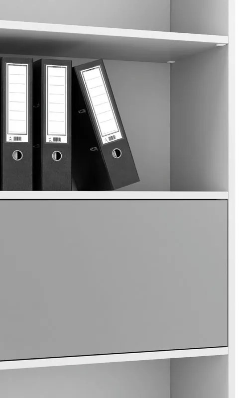 Vysoký kancelársky policový regál LAYERS, 1 box, 800 x 400 x 1905, biela / sivá