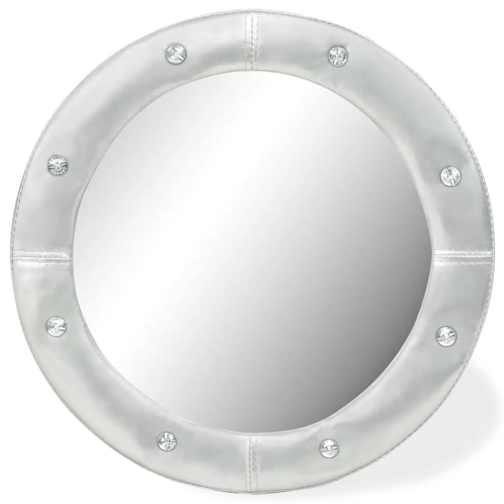 vidaXL Nástenné zrkadlo umelá koža 60 cm lesklé strieborné