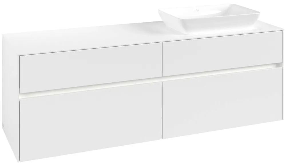 VILLEROY &amp; BOCH Collaro závesná skrinka pod umývadlo na dosku (umývadlo vpravo), 4 zásuvky, s LED osvetlením, 1600 x 500 x 548 mm, White Matt, C122B0MS