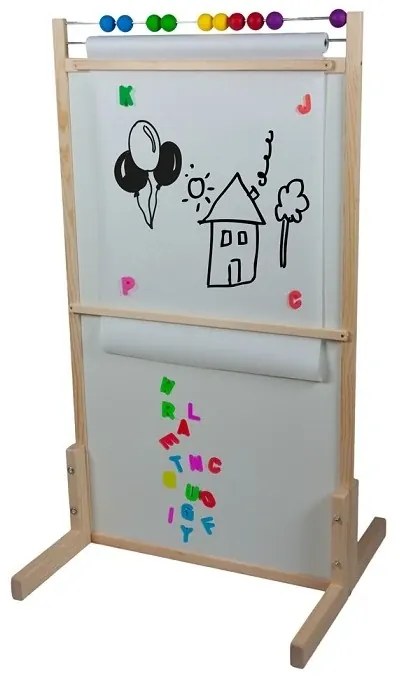 Detská magnetická a kriedová tabuľa s počítadlom a rolí papiera