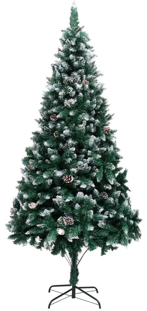 Zasnežený umelý vianočný stromček s borovicovými šiškami 210 cm 321017